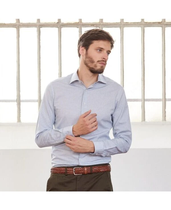 Chemise Blanche à Petits Carreaux Vert Foncé - SALVATORE