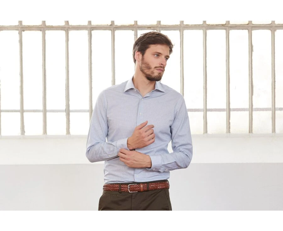 Chemise Blanche à Petits Carreaux Vert Foncé - SALVATORE 1 Chemise Blanche à Petits Carreaux Vert Foncé - SALVATORE