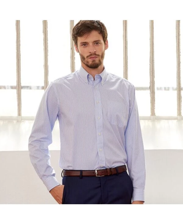 Chemise Blanche Rayures Bleues Poche Poitrine - BRODERICK