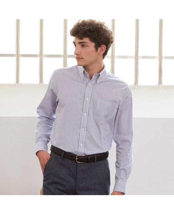 Chemise Blanche à Rayures Bleues Océan Et Poche Poitrine - BRODERICK