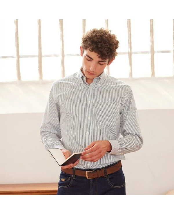 Chemise Blanche à Rayures Vertes Foncées Et Poche Poitrine - BRODERICK