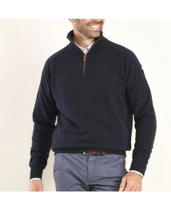 Pull Laine Col Zippé Marine- KENNY II