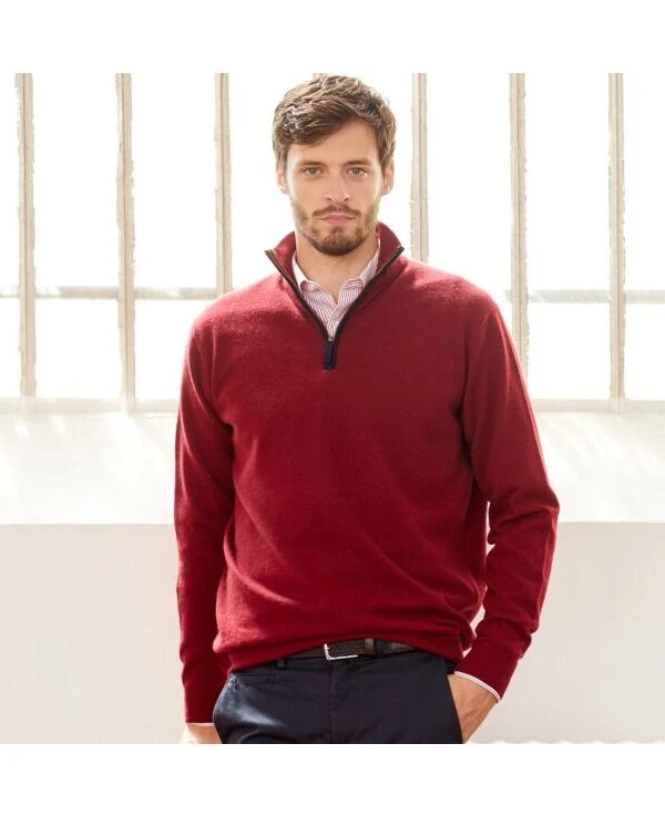 Pull Laine Col Zippé Rouge Sombre - KEITHY