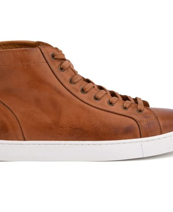 Sneakers Montantes Homme Cuir Châtaigne Patiné - HAWTHORNE