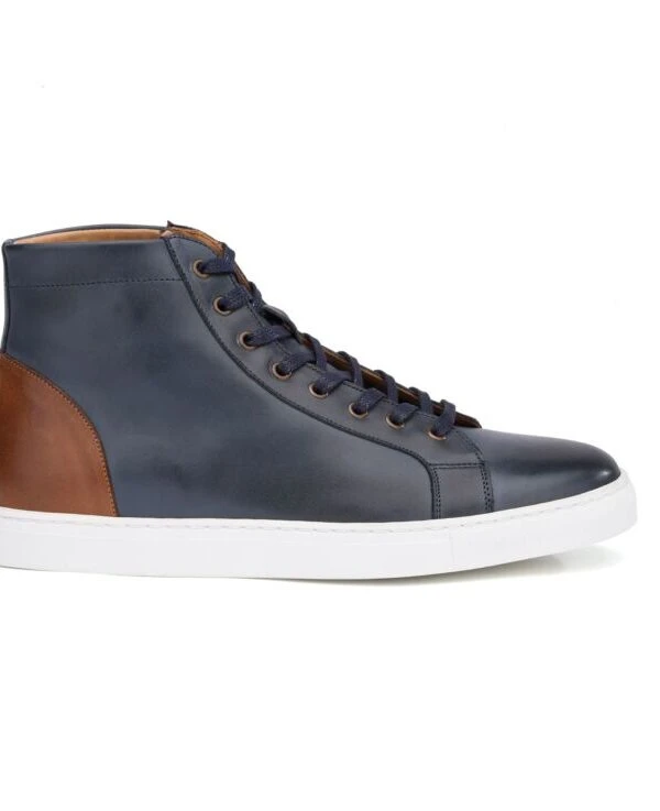 Sneakers Montantes Homme Cuir Navy Patiné - HAWTHORNE