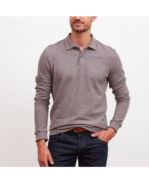 Polo Manches Longues Homme Taupe Chiné - ANDY II ML