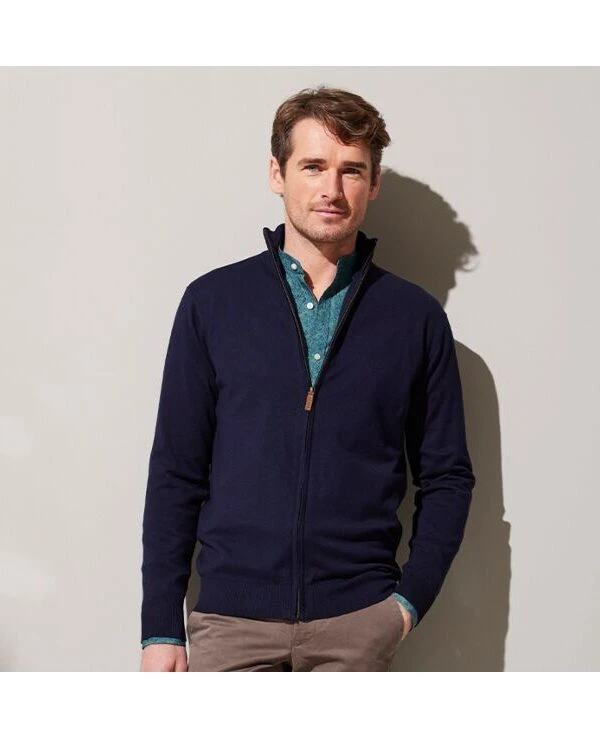 Gilet Zippé Homme Coton Bio/cachemire Navy - VLADIS
