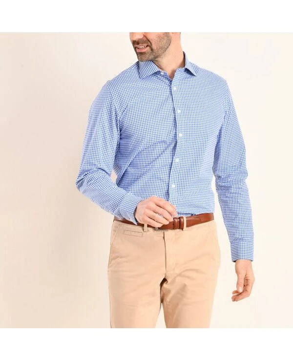 Chemise Coton Blanc à Carreaux Bleus Clairs Et Blancs - RUGGERO