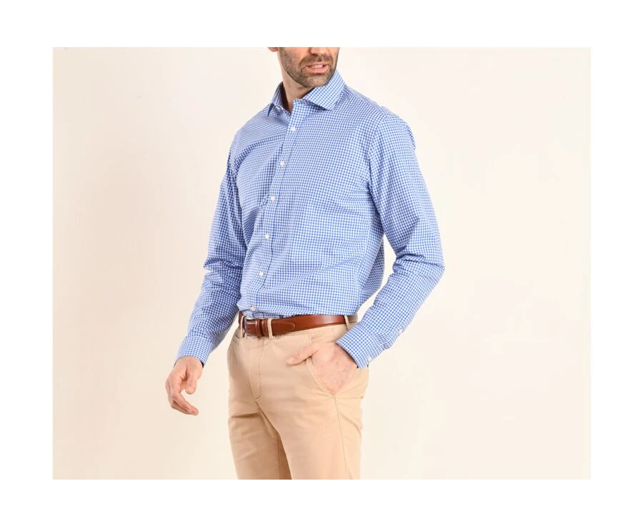 Chemise Coton Blanc à Carreaux Bleus Clairs Et Blancs - RUGGERO 3 Chemise Coton Blanc à Carreaux Bleus Clairs Et Blancs - RUGGERO – Image 3