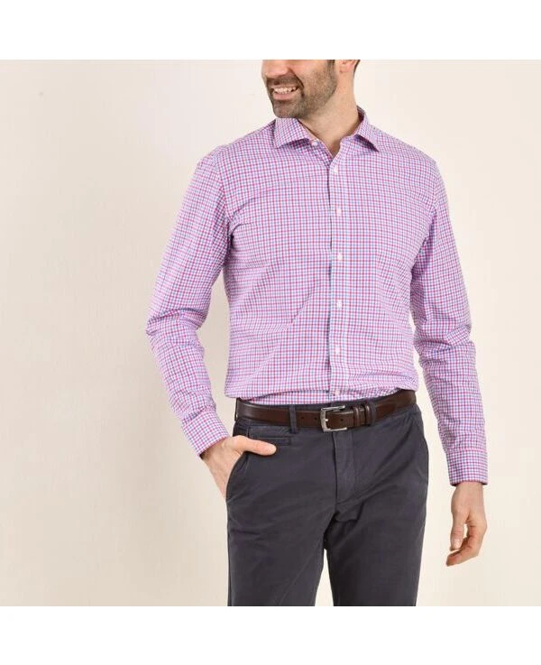 Chemise Coton Blanc à Carreaux Roses, Bleus Et Blancs - RUGGERO