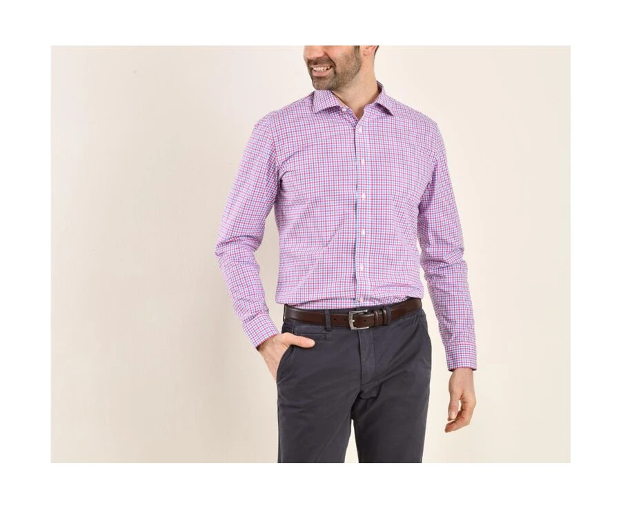 Chemise Coton Blanc à Carreaux Roses, Bleus Et Blancs - RUGGERO 1 Chemise Coton Blanc à Carreaux Roses, Bleus Et Blancs - RUGGERO