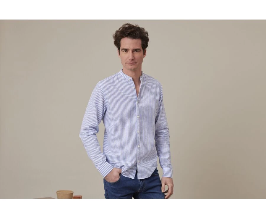 Chemise Coton Lin Bleu Océan Et Blanc - ELIBERT 1 Chemise Coton Lin Bleu Océan Et Blanc - ELIBERT