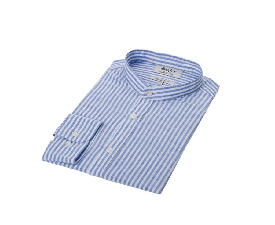 Chemise Coton Lin Bleu Océan Et Blanc - ELIBERT 5 Chemise Coton Lin Bleu Océan Et Blanc - ELIBERT – Image 5