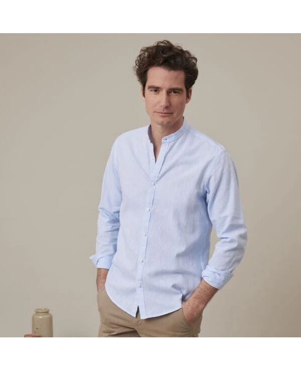 Chemise Coton Lin Chambray Bleu Clair - ELIBERT