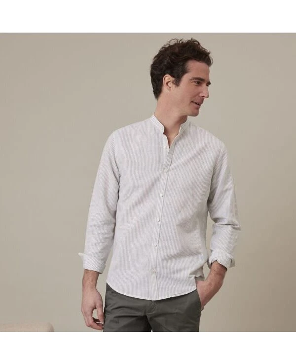 Chemise Coton Lin Vert Tilleul Et Blanc - ELIBERT