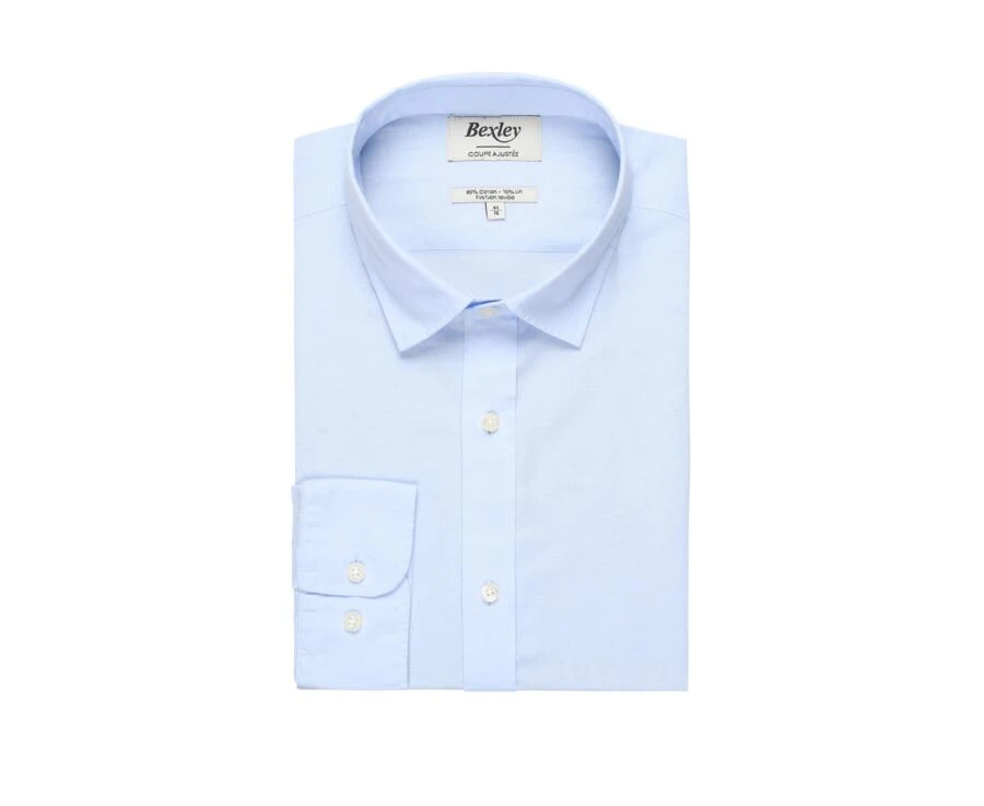 Chemise Coton Lin Bleue Ciel Unie - SILBERT 4 Chemise Coton Lin Bleue Ciel Unie - SILBERT – Image 4