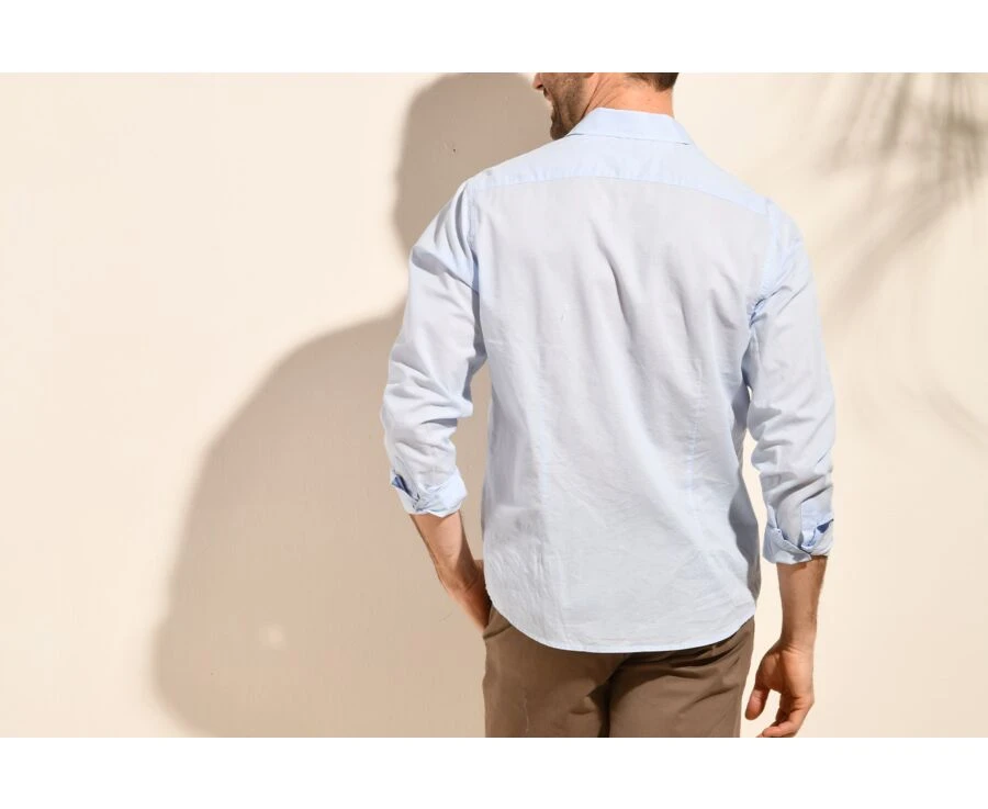 Chemise Coton Lin Bleue Ciel Unie - SILBERT 2 Chemise Coton Lin Bleue Ciel Unie - SILBERT – Image 2