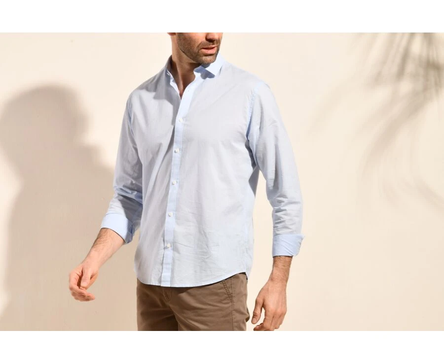 Chemise Coton Lin Bleue Ciel Unie - SILBERT 3 Chemise Coton Lin Bleue Ciel Unie - SILBERT – Image 3