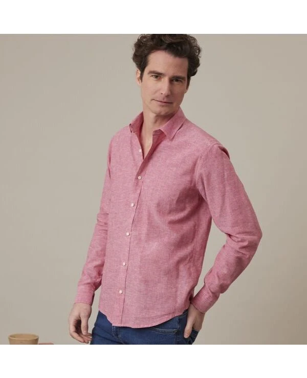 Chemise Coton Lin Chambray Rouge - SILBERT