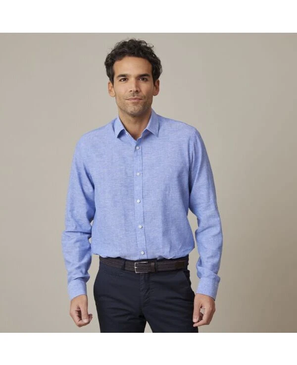 Chemise Coton Lin Chambray Bleu Et Océan - SILBERT