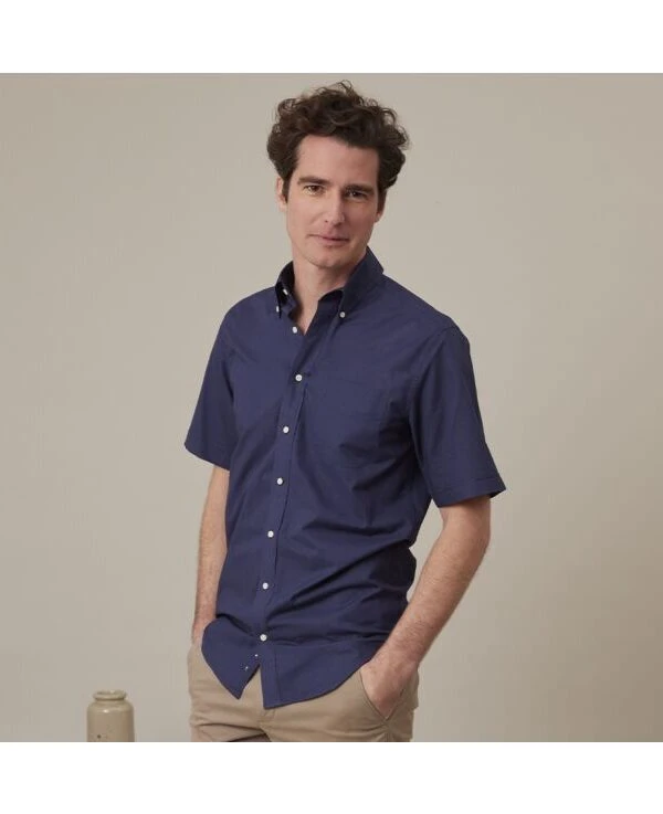 Chemise Coton Et Lin Marine - Poche Poitrine - COLTEN MC