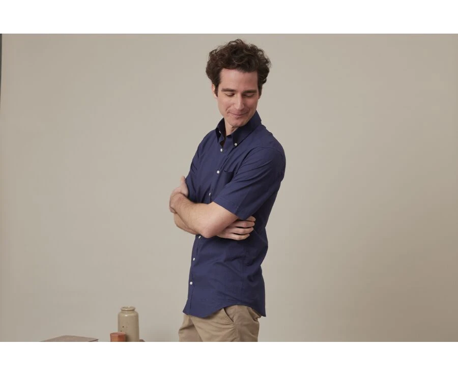 Chemise Coton Et Lin Marine - Poche Poitrine - COLTEN MC 3 Chemise Coton Et Lin Marine - Poche Poitrine - COLTEN MC – Image 3