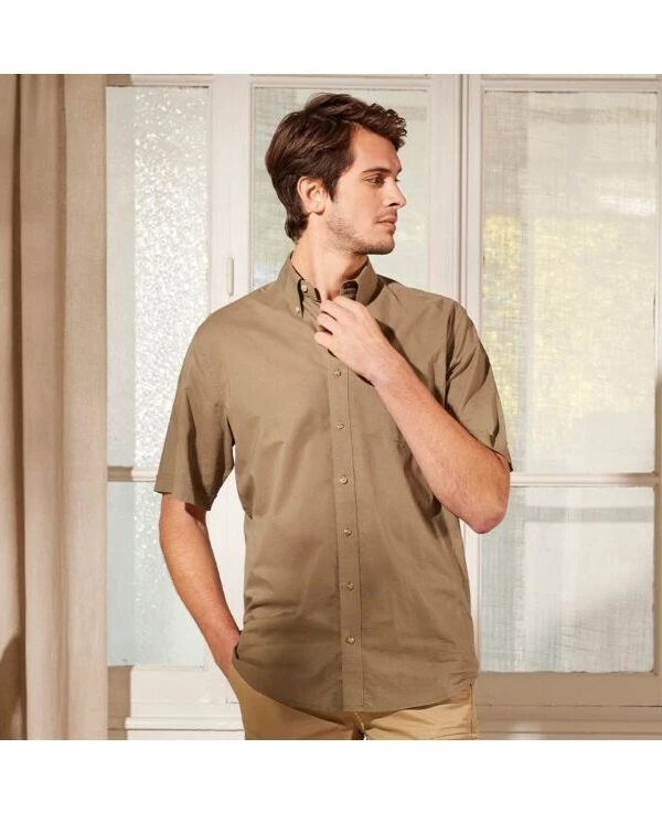 Chemise Coton Et Lin Taupe - Poche Poitrine - COLTEN MC