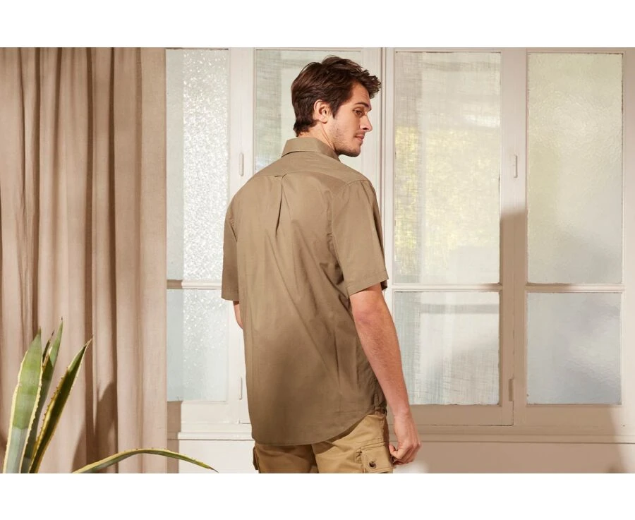 Chemise Coton Et Lin Taupe - Poche Poitrine - COLTEN MC 2 Chemise Coton Et Lin Taupe - Poche Poitrine - COLTEN MC – Image 2