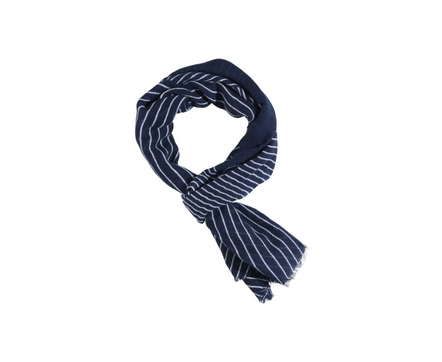 Chèche Lin Coton Rayé Navy Et Blanc 2 Chèche Lin Coton Rayé Navy Et Blanc – Image 2