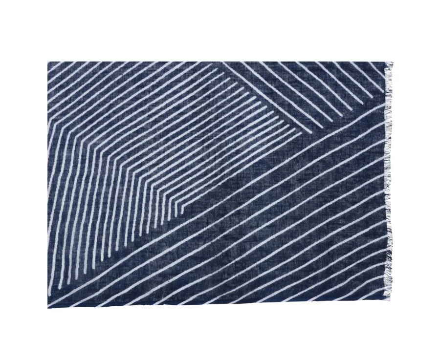 Chèche Lin Coton Rayé Navy Et Blanc 3 Chèche Lin Coton Rayé Navy Et Blanc – Image 3