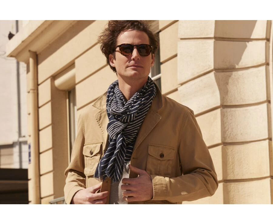 Chèche Lin Coton Rayé Navy Et Blanc 1 Chèche Lin Coton Rayé Navy Et Blanc