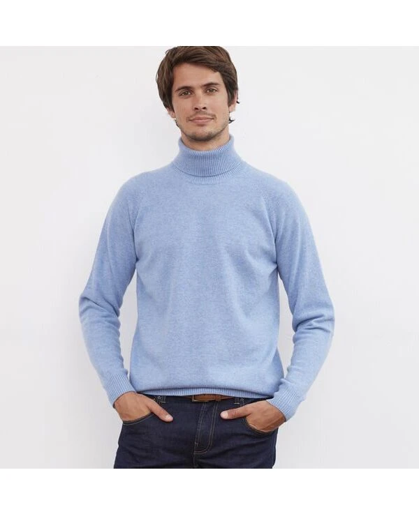 Pull Laine Col Roulé Homme Bleu Chiné - EMERSTON