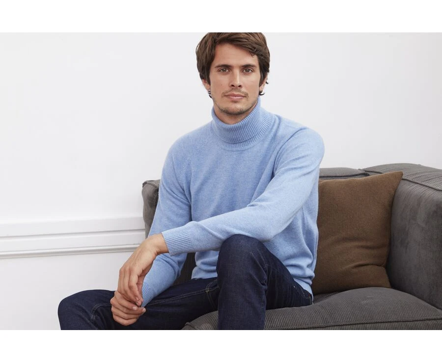 Pull Laine Col Roulé Homme Bleu Chiné - EMERSTON 3 Pull Laine Col Roulé Homme Bleu Chiné - EMERSTON – Image 3