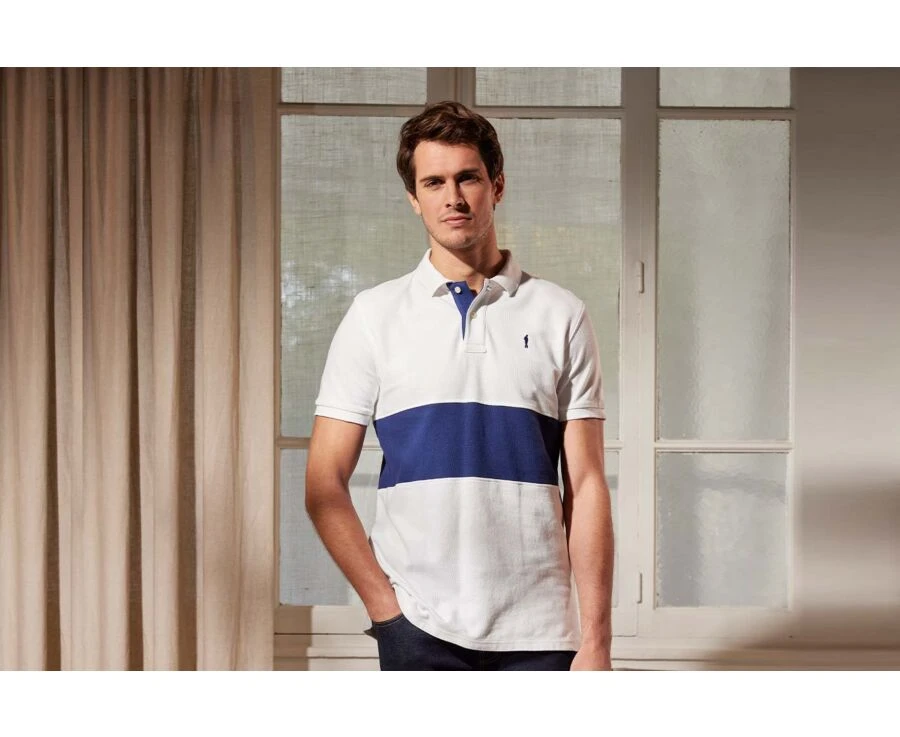 Polo Homme Blanc Et Marine - AURICK 1 Polo Homme Blanc Et Marine - AURICK