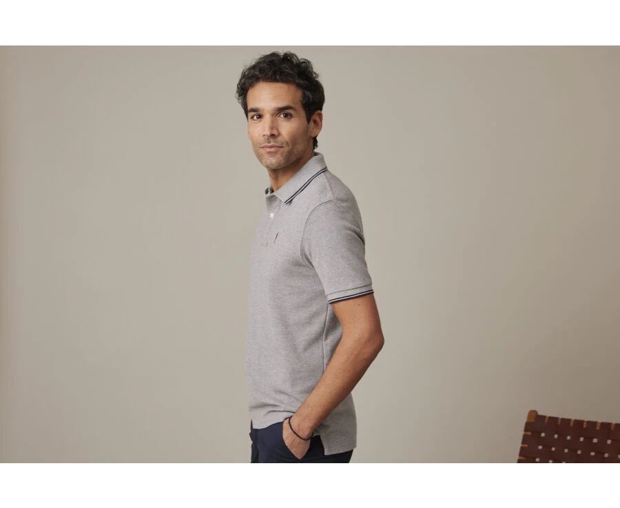 Polo Homme Gris Chiné Et Navy - ADNEY 3 Polo Homme Gris Chiné Et Navy - ADNEY – Image 3