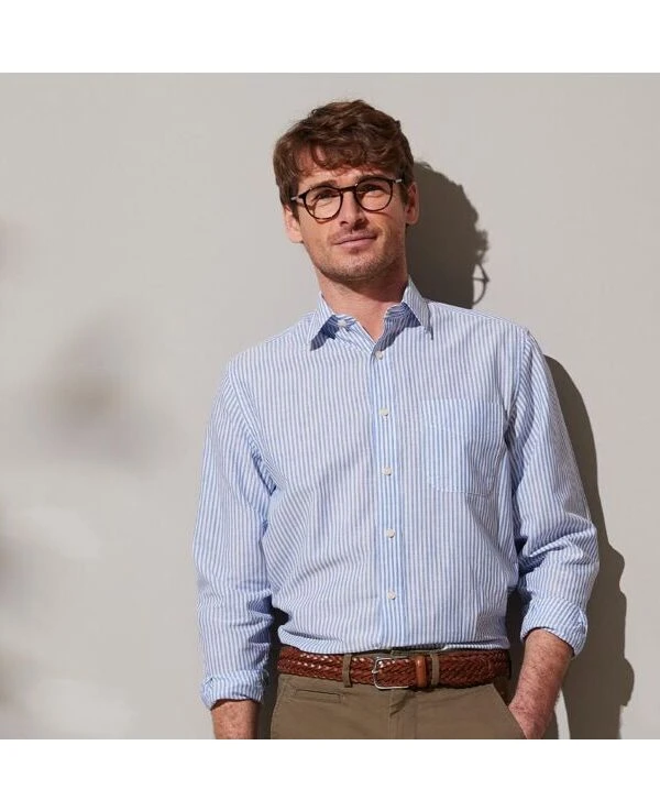 Chemise Coton Lin Rayée Bleue Et Blanche - VALOIRE