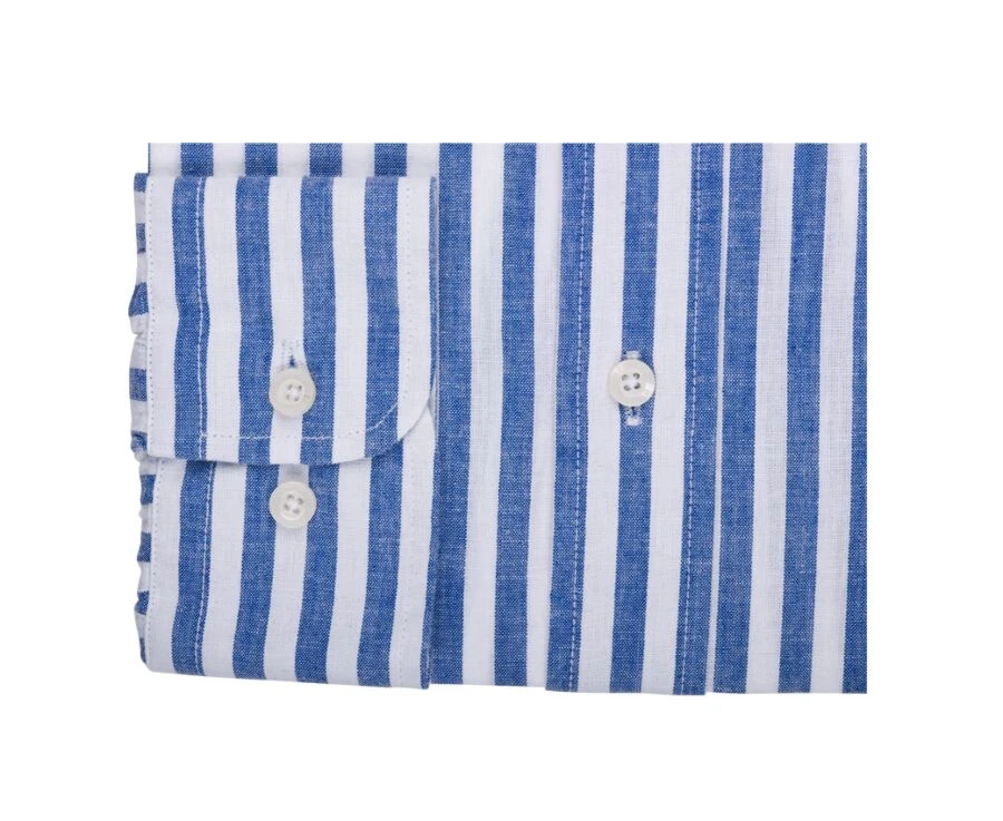 Chemise Manches Longues Coton Et Lin Bleu Océan Et Blanc - COLTEN 6 Chemise Manches Longues Coton Et Lin Bleu Océan Et Blanc - COLTEN – Image 6