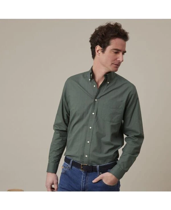 Chemise Manches Longues Coton Et Lin Vert Foncé - COLTEN