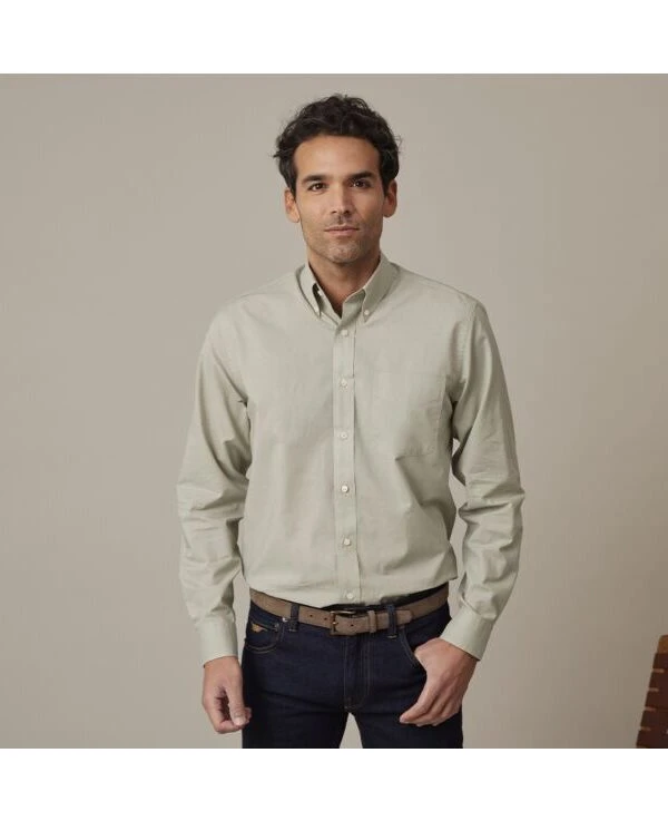 Chemise Manches Longues Coton Et Lin Vert Tilleuil - COLTEN