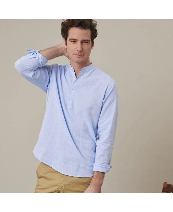 Chemise Tunique Coton Lin Bleu - VALBERT