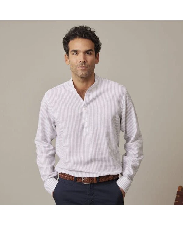 Chemise Tunique Coton Lin Beige Clair Et Blanc - VALBERT