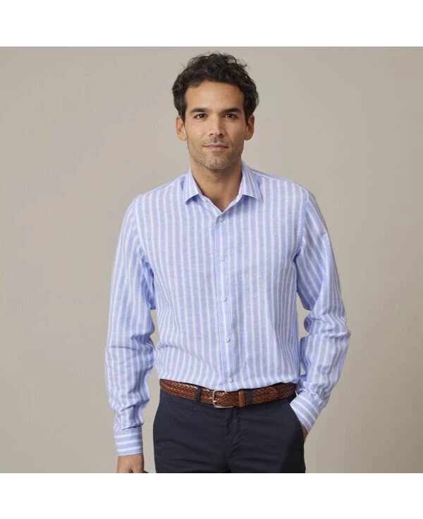 Chemise Coton Lin Rayée Bleue Et Blanche - SIMONIN