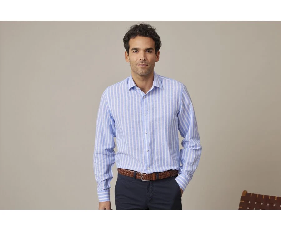 Chemise Coton Lin Rayée Bleue Et Blanche - SIMONIN 1 Chemise Coton Lin Rayée Bleue Et Blanche - SIMONIN