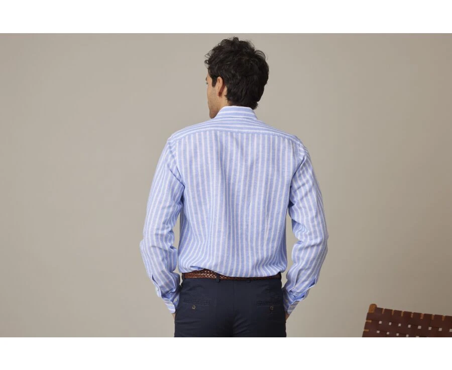 Chemise Coton Lin Rayée Bleue Et Blanche - SIMONIN 2 Chemise Coton Lin Rayée Bleue Et Blanche - SIMONIN – Image 2