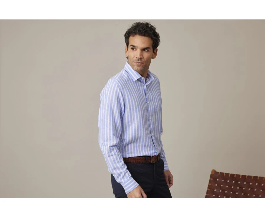 Chemise Coton Lin Rayée Bleue Et Blanche - SIMONIN 3 Chemise Coton Lin Rayée Bleue Et Blanche - SIMONIN – Image 3