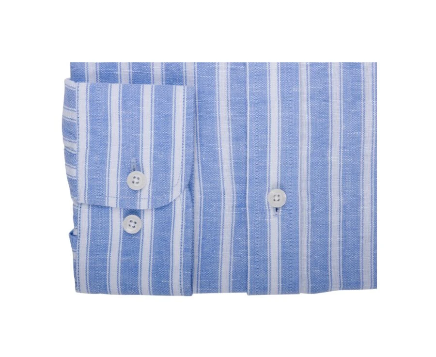 Chemise Coton Lin Rayée Bleue Et Blanche - SIMONIN 6 Chemise Coton Lin Rayée Bleue Et Blanche - SIMONIN – Image 6