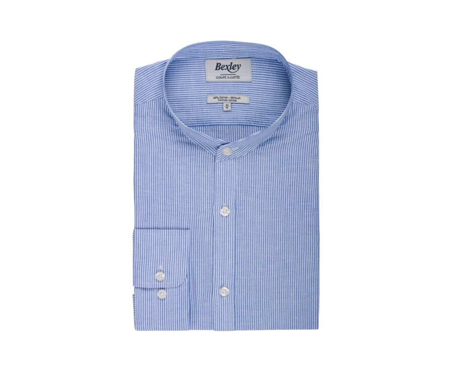 Chemise Seersucker à Rayures Fines Bleues Foncées Et Blanches - COLBERT 4 Chemise Seersucker à Rayures Fines Bleues Foncées Et Blanches - COLBERT – Image 4