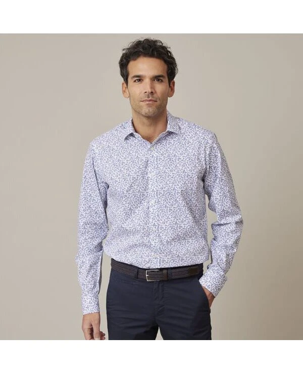Chemise Blanche Homme à Imprimé Fleuri Bleu - ELDORIC