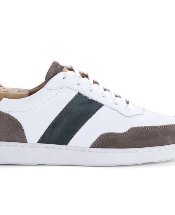 Sneakers Cuir Homme Blanc Taupe Et Vert - BERRINGA