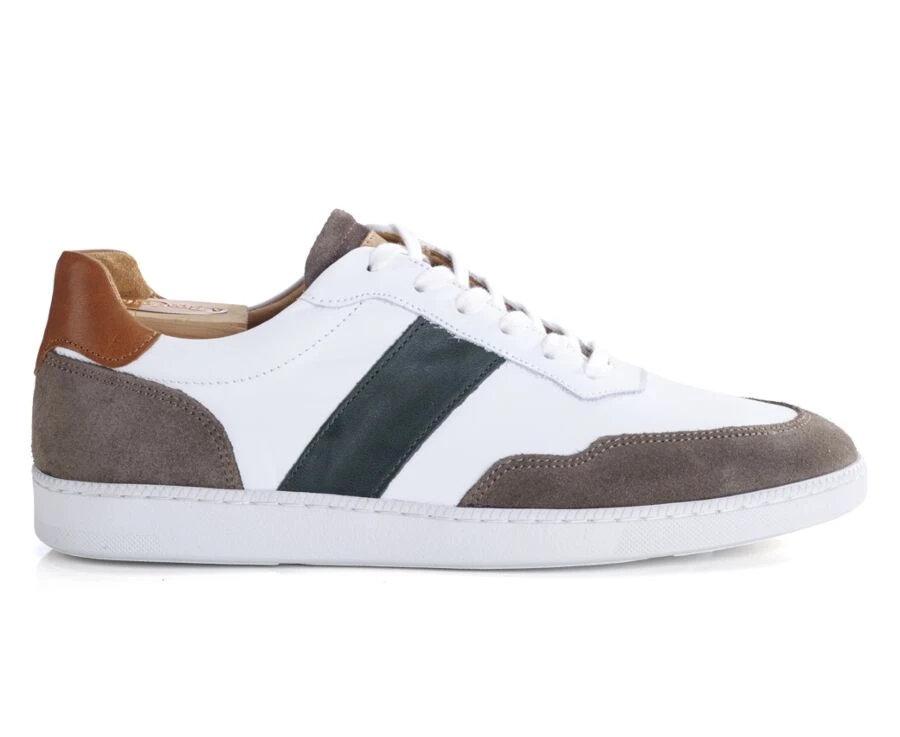 Sneakers Cuir Homme Blanc Taupe Et Vert - BERRINGA 1 Sneakers Cuir Homme Blanc Taupe Et Vert - BERRINGA